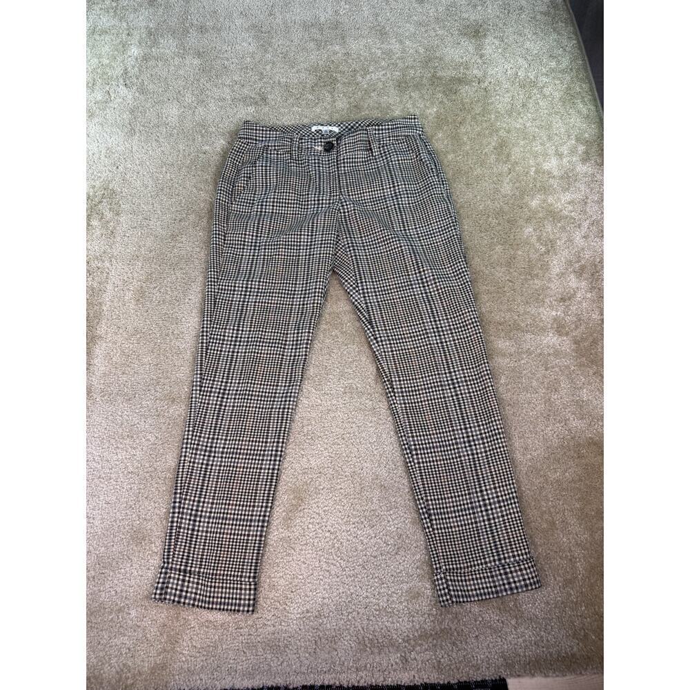CABI Pants Womens 4 Trousers Zip Plaid Tapered Black White Slash Pockets C551
